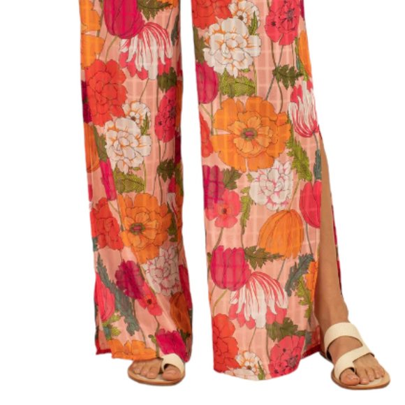 SOLD TRINA TURK NWT Women's SUNNY BLOOM Slit Pant Cover Up Multi Floral Print L - Picture 2 of 13